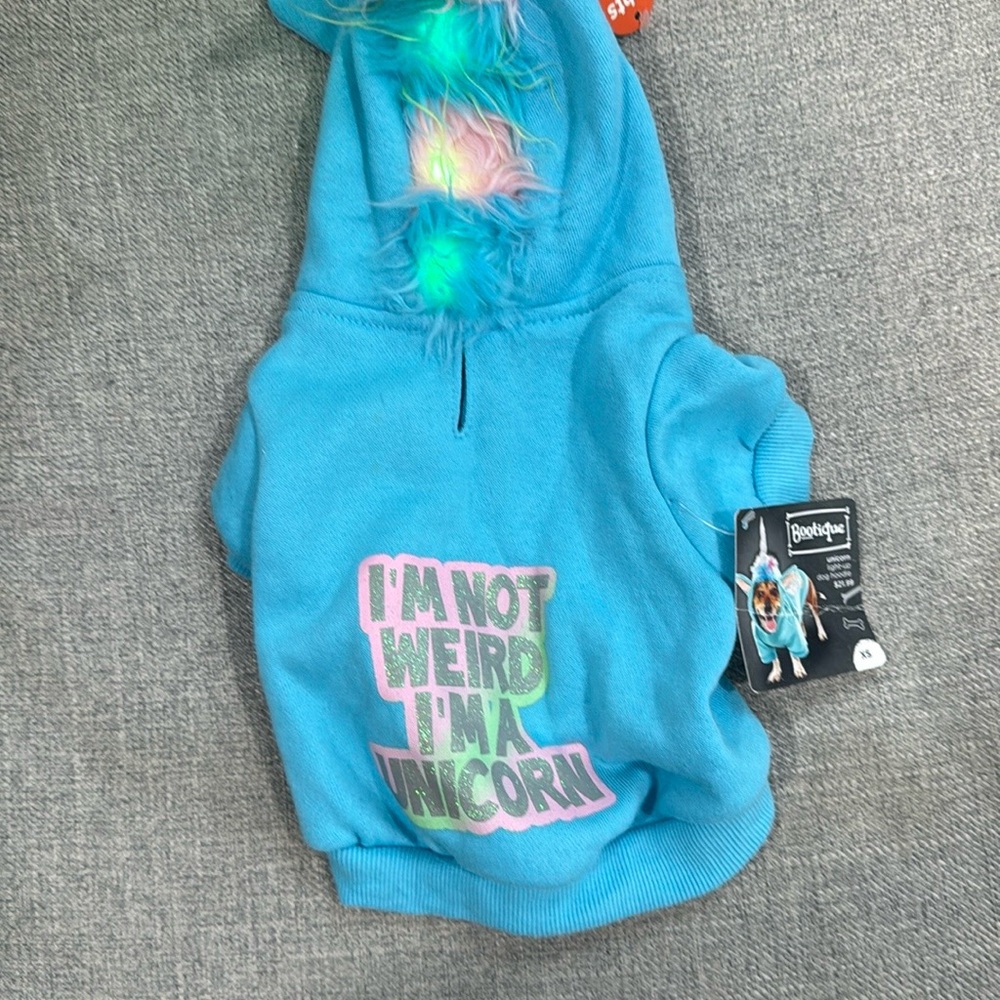 Dog light up sweatshirt unicorn theme Bootique Blue Graphic Hoodie
